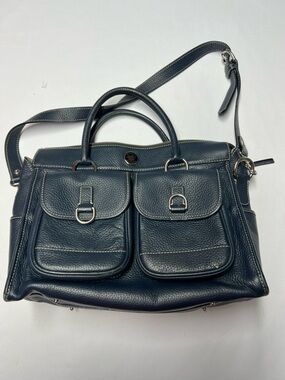 Dooney & Bourke navy blue pebbled leather double pocket tote bag.